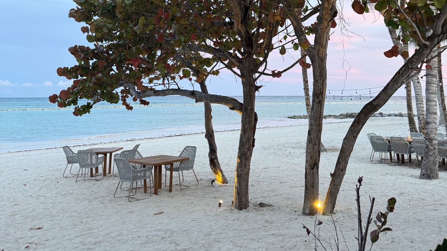 Palm trees, thatched buildings, and turquoise pools at Puntacana Resort