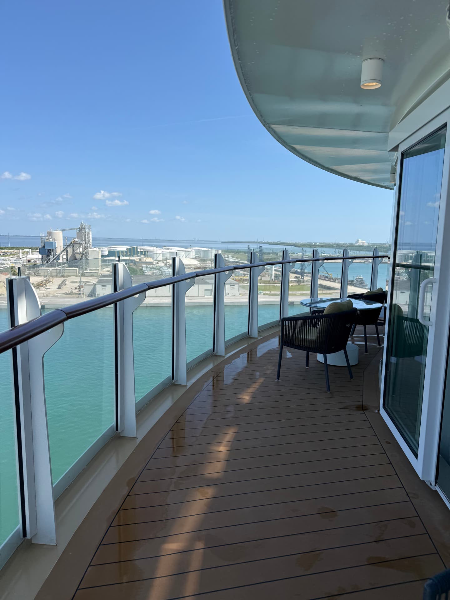 The view from a balcony stateroom on Utopia of the Seas