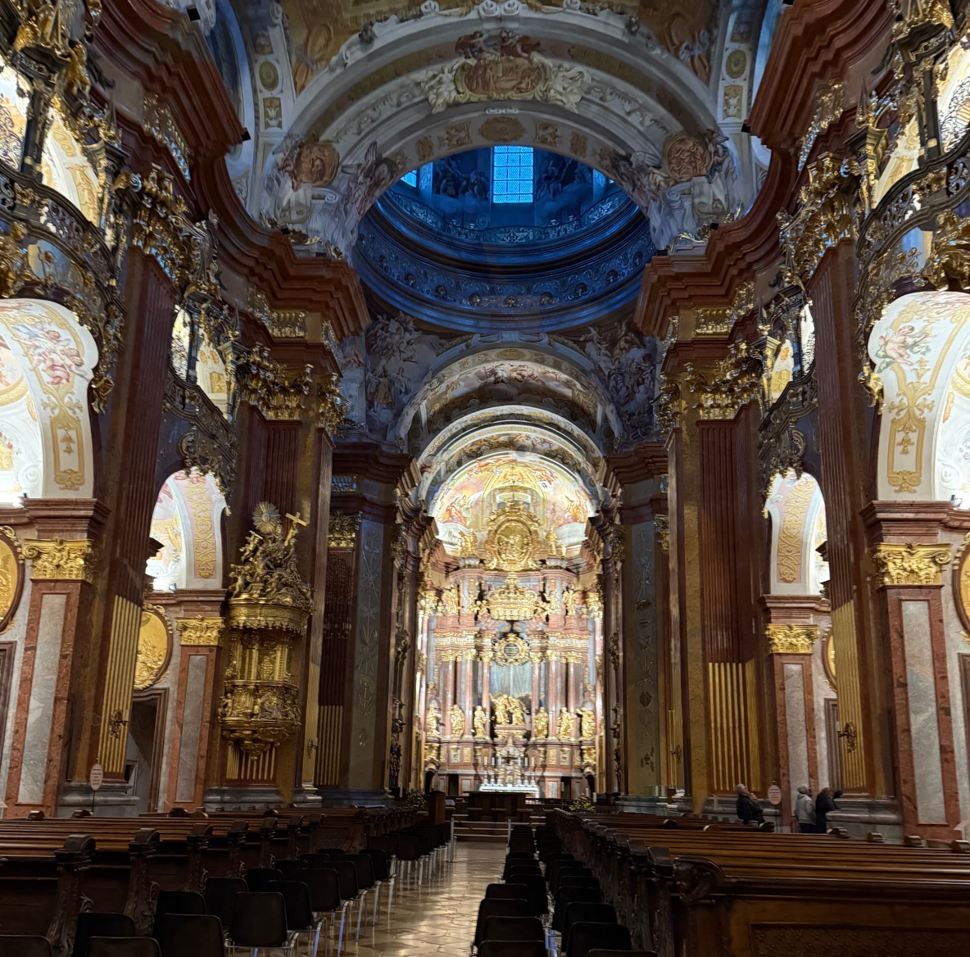Ornate Baroque interior of the Abbey Church at Melk Abbey in Austria