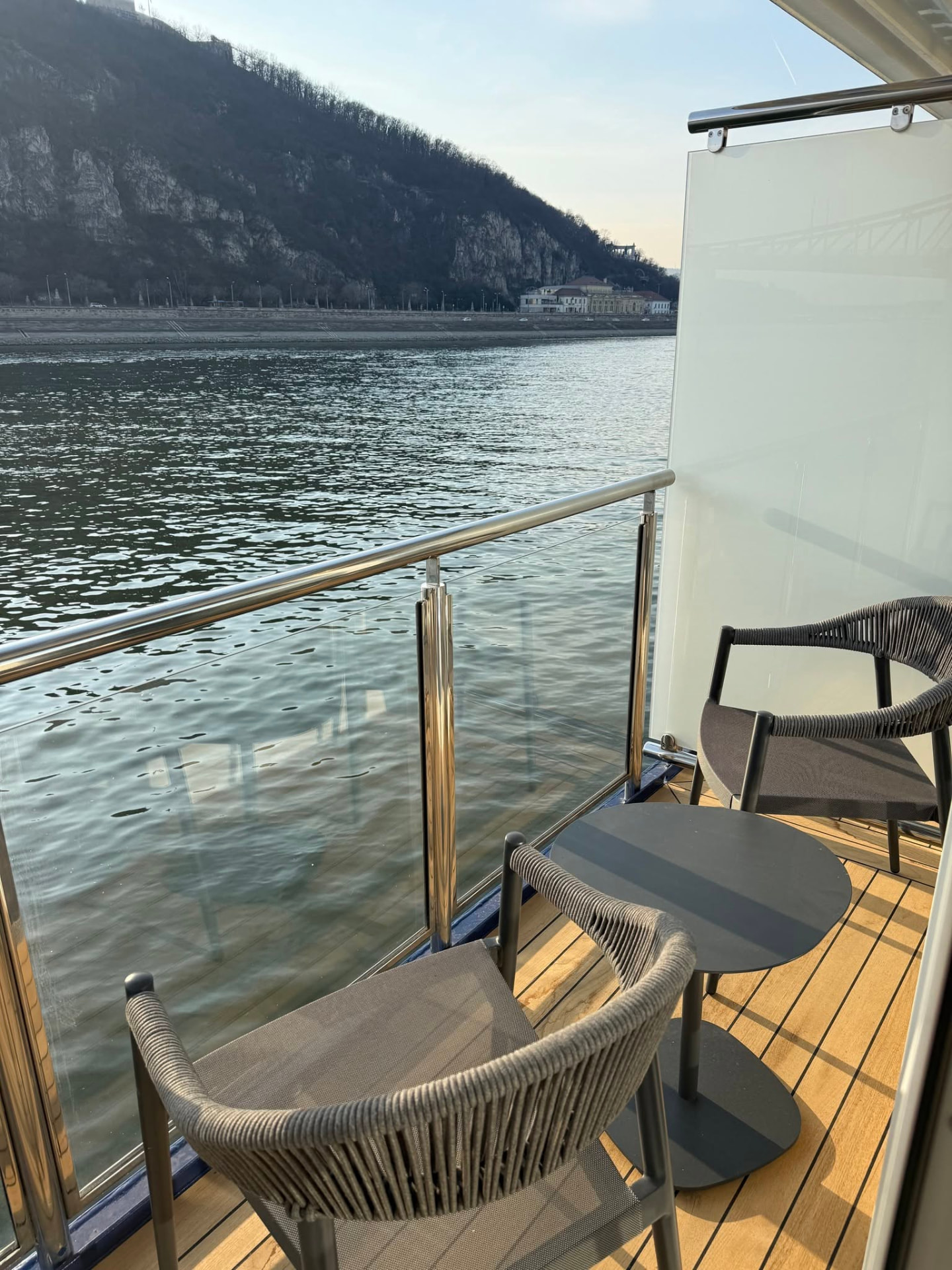 View of the Danube River from a private stateroom balcony aboard the AmaMagna