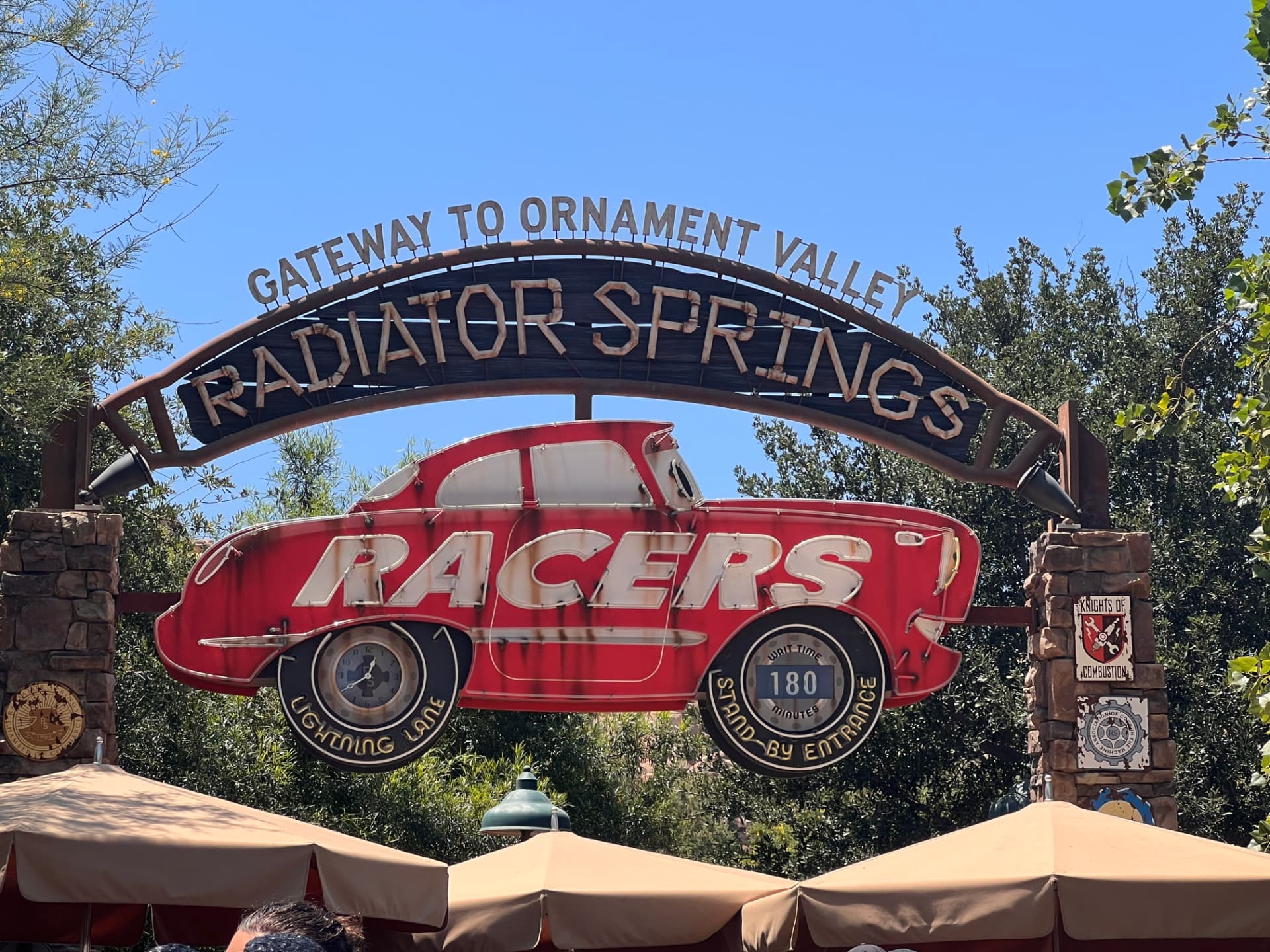 The Radiator Springs Racers arch in Cars Land at Disneyland Resort
